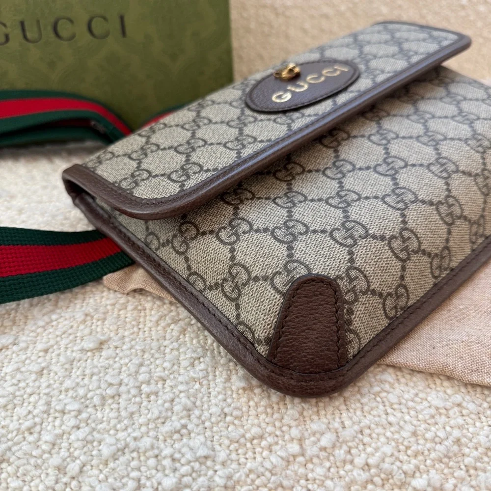 Gucci Beige + Brown Belt Bag with Green + Red Strap Purse Crossbody Fannypack